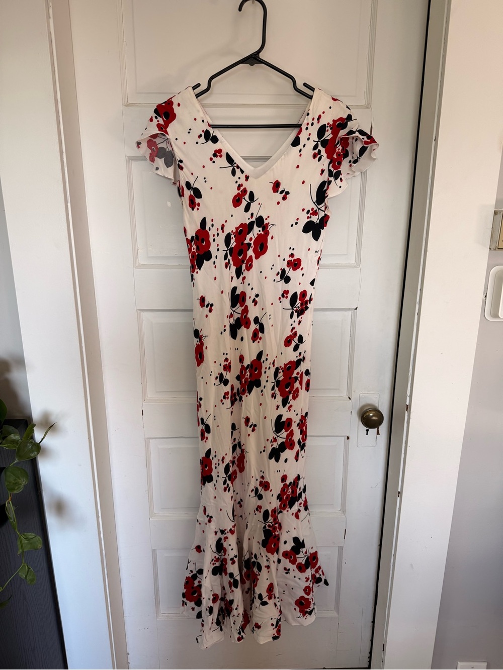 cleo White Maxi Dress with Red and Black Floral Print